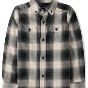 Boys’ Lengthy Sleeve Plaid Flannel Button-Up Shirt from The Youngsters’s Place