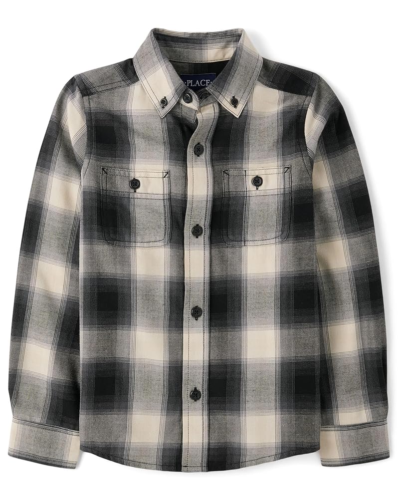 Boys’ Lengthy Sleeve Plaid Flannel Button-Up Shirt from The Youngsters’s Place