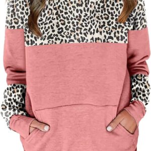 Haloumoning Women’ Fleece Pullover Hoodies – Cute Leopard Print Sweatshirts with Pockets for Ages 4-15