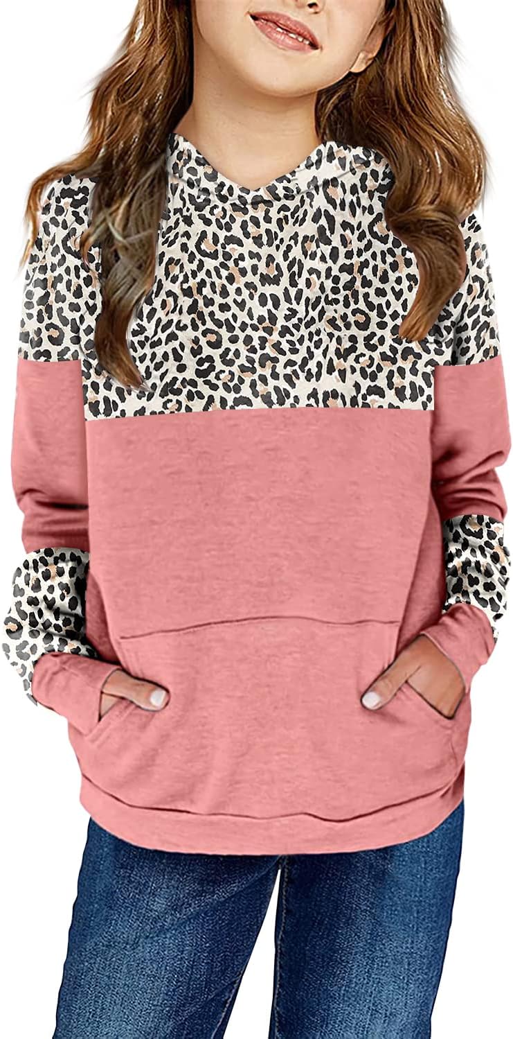 Haloumoning Women’ Fleece Pullover Hoodies – Cute Leopard Print Sweatshirts with Pockets for Ages 4-15