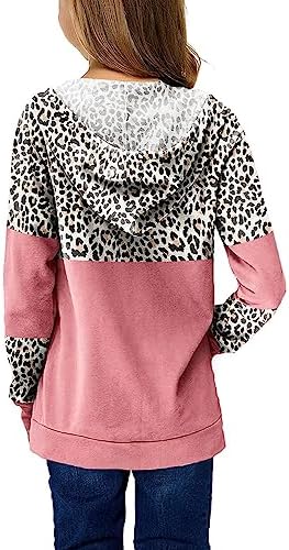 Haloumoning Women' Fleece Pullover Hoodies - Cute Leopard Print Sweatshirts with Pockets for Ages 4-15