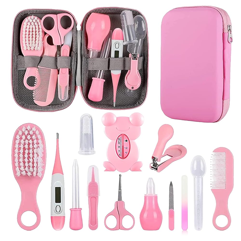 Toddler Grooming Set: Full Child Care Package with Hair Brush, Comb, Nail Clipper, and Nasal Aspirator – Important Child Provides for New child Ladies and Boys (Pink)