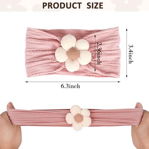 Set of three Child Flower Headbands for Women - Mushy Nylon Hair Equipment for Newborns, Infants, and Toddlers (Beige, Pink, Khaki)