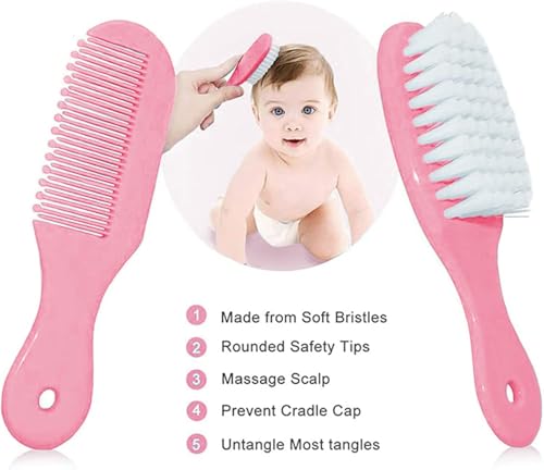 Toddler Grooming Set: Full Child Care Package with Hair Brush, Comb, Nail Clipper, and Nasal Aspirator - Important Child Provides for New child Ladies and Boys (Pink)